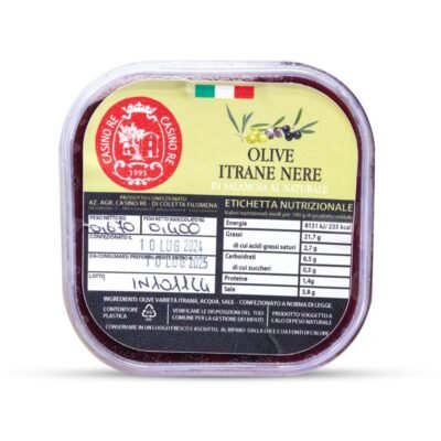 Vaschetta di Olive Itrana Nera in Salamoia da 400gr